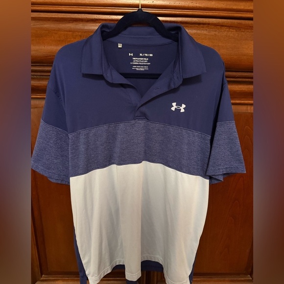 Under Armour Men's Navy and White Color Block Ombré Stripe Polo Shirt XL - Picture 1 of 3